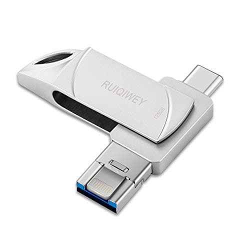 USB Flash Drives 3.0 for iPhone Memory Stick 128GB USB Type C Thumb Drives 3in1 Ruiqiwey for iPhoneX/iPad/iPod/MacBook/Android/PC/iOS(silvery128G)