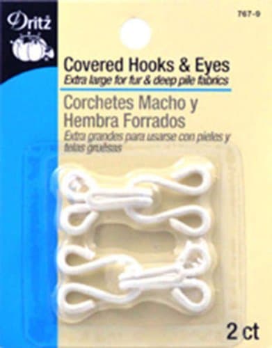 Dritz Sew On Covered Hook & Eye Closures ~ White ~ Extra Large For Fur & Deep Pile Fabrics ~ 2 pk