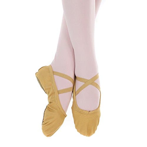 Baiwu Women's Canvas Split Sole Dance Slipper, Tan, 7 M