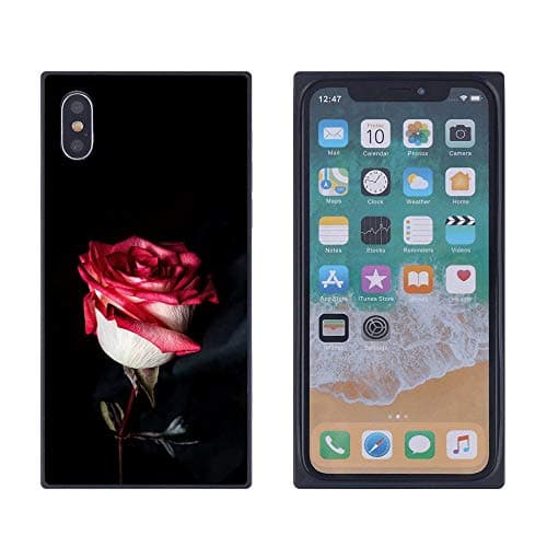 Dead Rose Flower iPhone Xs iPhone X Case, Soft Flexible TPU Back Cover Rectangle Case Compatible with iPhone Xs iPhone X (Black)