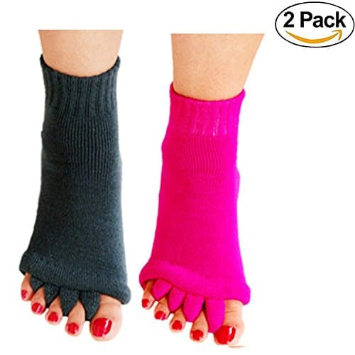 Minjie Foot Alignment Socks Toe Separator Socks Comfy Toes Alignment Socks Yoga Gym Massage Half Toe Socks for Women men(2 Pairs Gray+Rose )