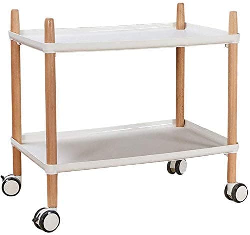 DEE Drinks Food Service Tray Carts,Abs Plastic Beech 2 Layer Restaurant Rubber Wheel with Brake Movable Nordic a Total Load of 30 Kg Kitchen Storage Trolleys Utility Hand Trucks,White,60 X 40 X 58 cm