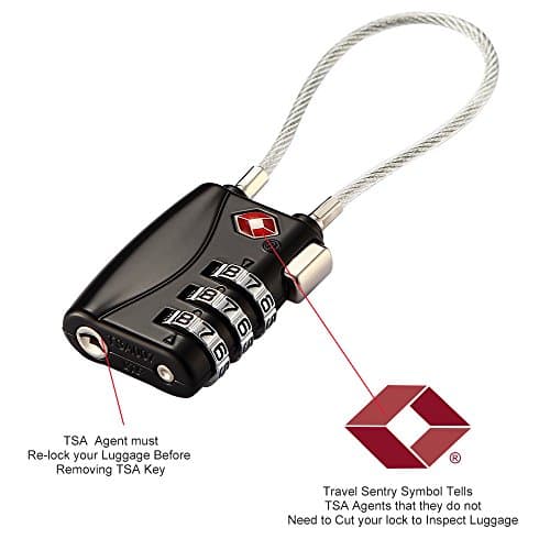TSA Approved Travel Luggage Locks, 3-Digit Combination Security Cable Padlock