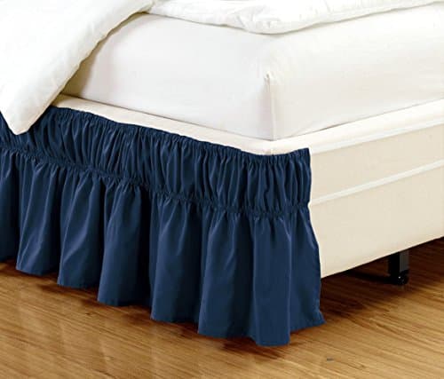 Easy Fit, Wrap Around Style NAVY BLUE Ruffled Solid Bed Skirt Fits both TWIN and FULL size bedding 100% soft microfiber fabric allows for Natural Draping, 14" Fall Covers Legs and Bed Frame