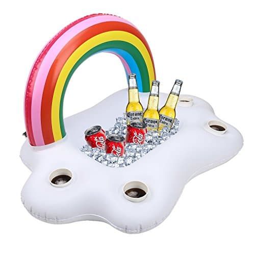 Iwalouges Inflatable Rainbow Cloud Drink Holder Floating Beverage Salad Fruit Serving Bar Pool Float Party Accessories Summer Beach Leisure Cup Bottle Holder Water Fun Decorations Toys Kids Adults