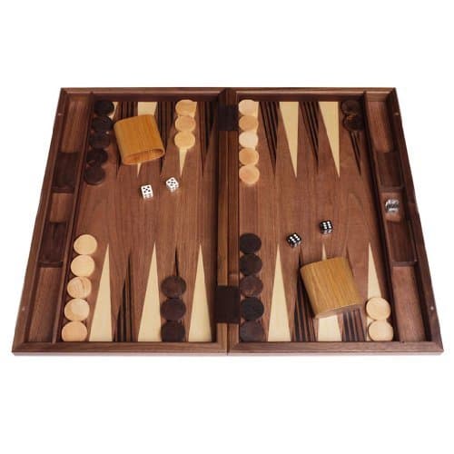 Classic Wood Backgammon Set - Board Game - Walnut Inlay 19"