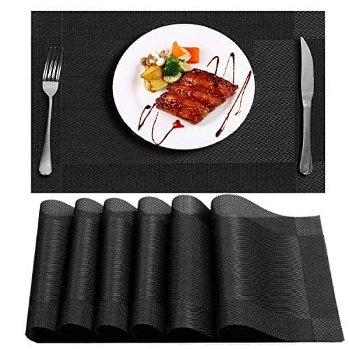 Place Mats For Dinner Table - Niskite Plastic Placemats For Dining Table Non-Slip Washable Table Mats,Heat Resistant Crossweave Woven Vinyl Placemat For Kitchen Table Black