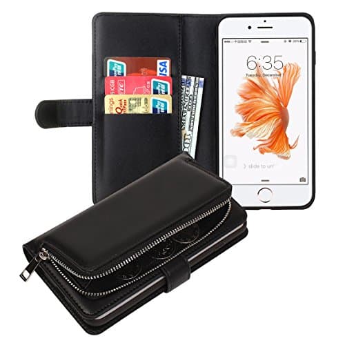 Dreams Mall(TM)Apple iphone 6Plus/6sPlus 5.5inch,2 in 1 Premium PU Leather Zipper Wallet Purse Handbags Protection with Magnetic Case