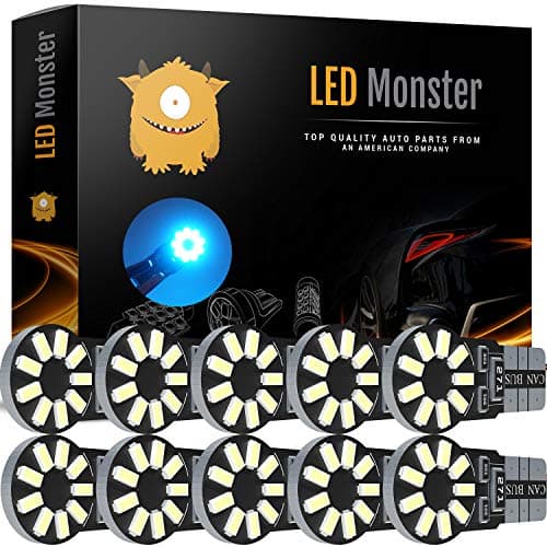 LED Monster 10-Pack Ice Blue 18-SMD LED Light Bulb for Turn Signal License Plate Interior Map Dome Side Marker Light 194 168 2825 175 192 W5W T10 Wedge Super Bright High Power 3016