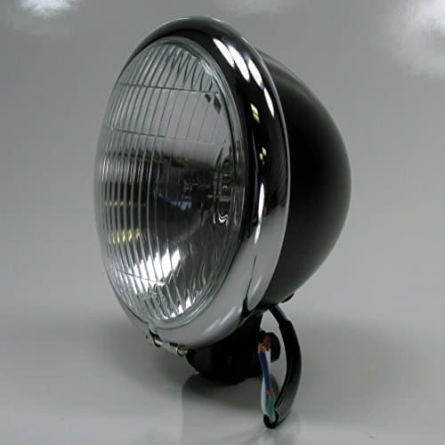 5-3/4" Satin Black Halogen Round Motorcycle Headlight with Custom Bottom Mount Bracket - 12V High Low Beam H4 60/55W Bulb - DOT Approved - Old School Bobber Chopper Cafe Racer Harley