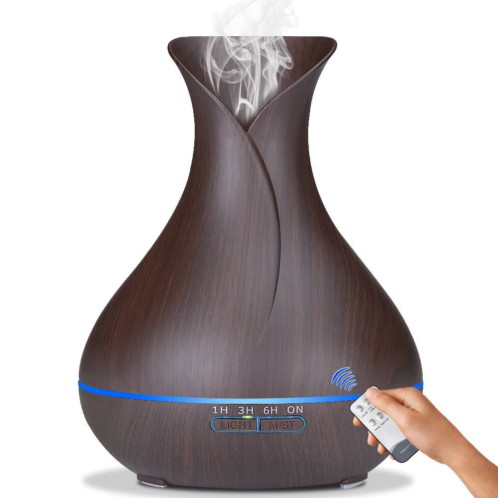 SEKway Remote Control Essential Oil Diffuser, 500 mL Ultrasonic Aroma Cool Mist Humidifier with 7 Color Light Changing and 4 Timer Settings for Office/Home/Bedroom/Baby Room (500ml Wood Base)