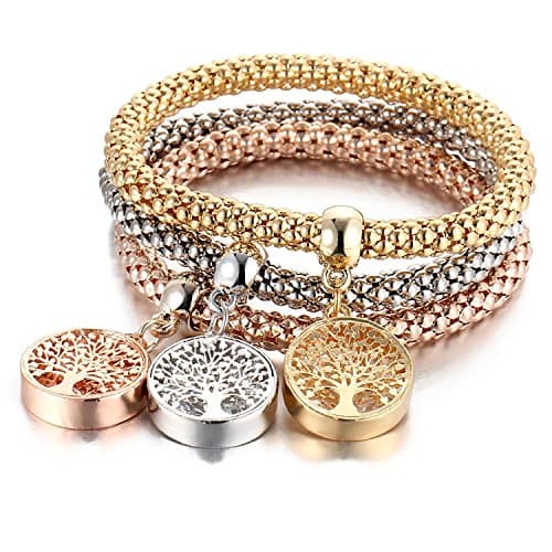 Also Easy Stretch Bracelets I’s 3PCS Gold/Silver/Rose Gold Corn Chain Crystal Charms Multilayer Bracelets for Women