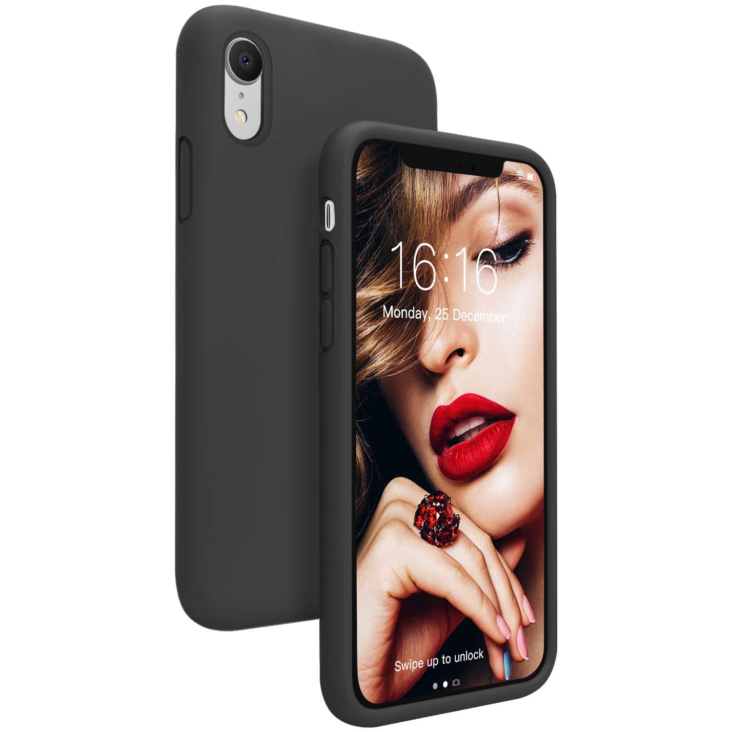 JASBON iPhone XR Case, Soft Shockproof Liquid Silicone Rubber iPhone XR Phone Case with Raised Edges Cover for iPhone XR 6.1 inch - Black