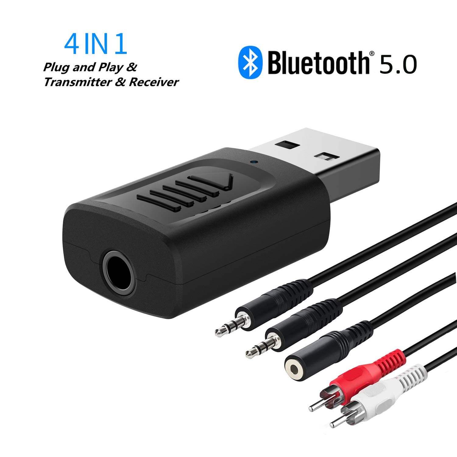 Bluetooth Audio Transmitter Receiver, Wireless Bluetooth V5.0 Adapter for TV PC Car Projector CD Player Speakers Headphones, 2-in-1 Bluetooth Audio Adapter for Car Home Stereo System