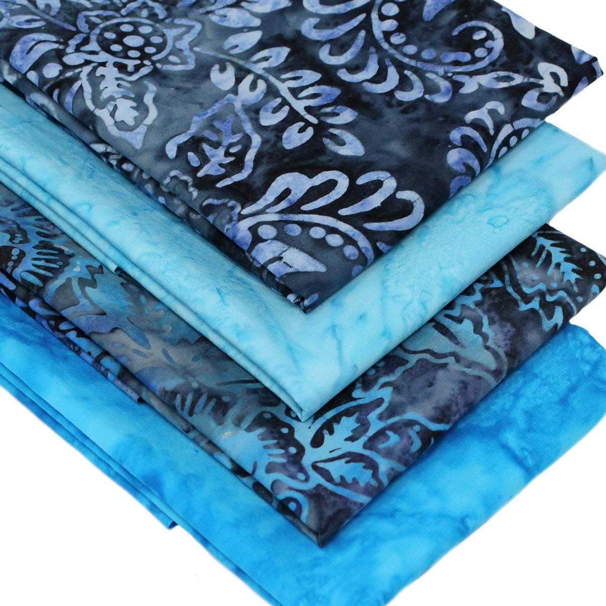 4 Fat Quarters Bundle -"Ocean Wave Batiks" A Beautiful Collection of Batik Fabrics Ideal for Quilting & Crafting. 100% Cotton in Shades of Blue (Free Patchwork Pattern by Overdale Fabrics)