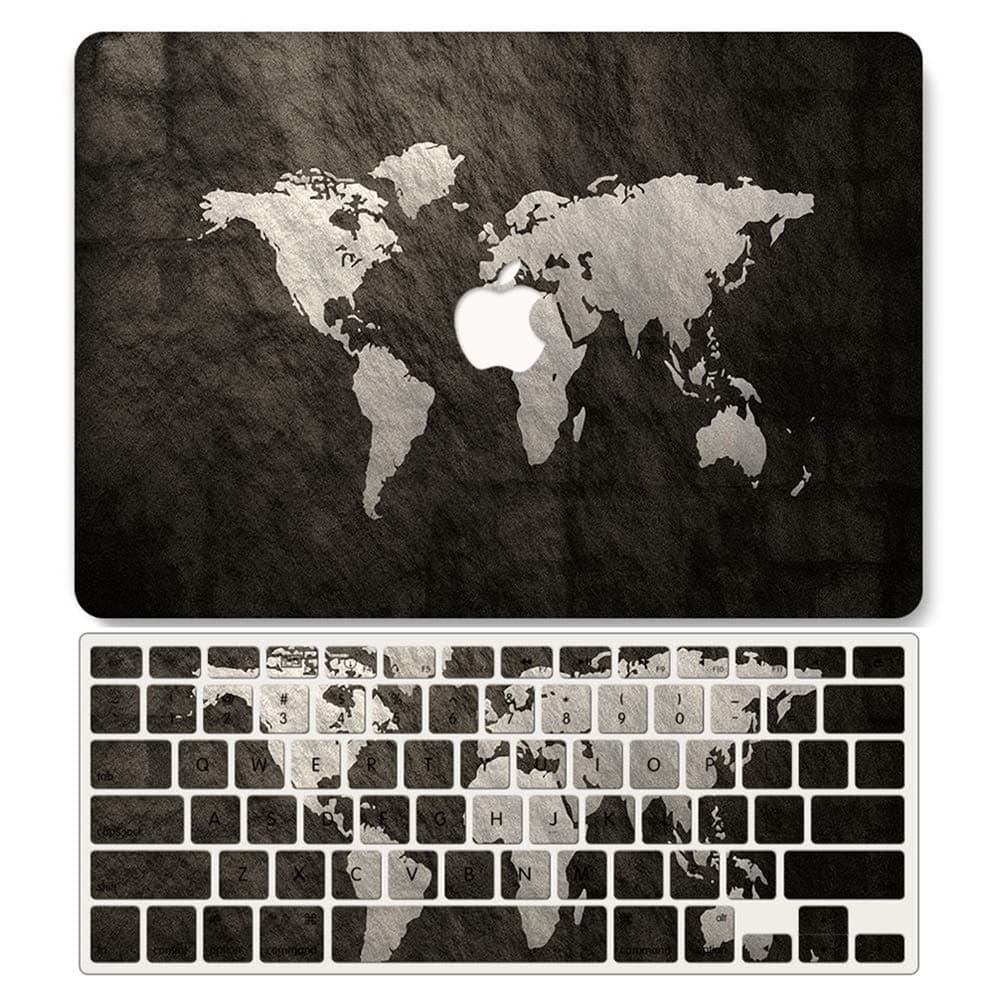 One Micron Case&Keyboard Cover Replacecment for MacBook Pro 16 inch 2019 Release A2141 with Touch Bar & Touch ID Printed Plastic Hard Shell Case Compatible with MacBook Pro 16 inch, World Map rs94