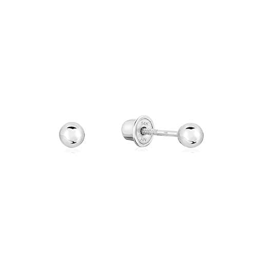 14k White Gold Ball Stud Earrings with Secure Screw-backs