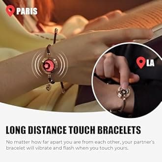 TOTWOO Long Distance Touch Bracelets for Couples, Smart Light & Vibration Love Jewelry, Long Distance Valentines Day Gifts for Him Her Women Men, One-to-One Bluetooth Pairing via App