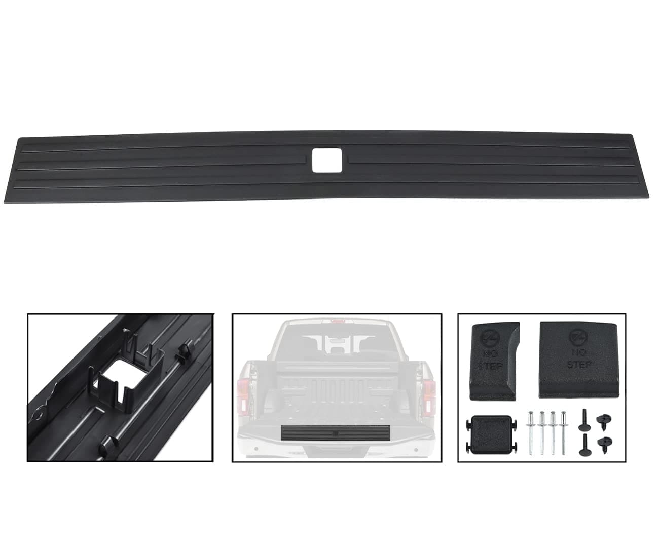 Compatible for Flexible Flex Step Center Tailgate Cap Mad Trim Molding with Release Button Ford F-150 F150 2015-2020 FL3Z9940602B