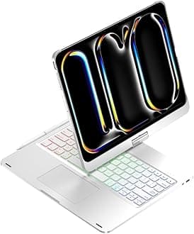 kaidisen 360ยฐ Rotatable iPad Pro 13 inch M4 Keyboard Case with Touchpad and 7 Color Backlight Foldable Backlit Keyboard 360 Rotating,Silver