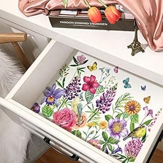 Gersoniel 10 Sheets Drawer Liners for Dresser Scented Drawer Liners Non Adhesive Scented Paper for Fragrant Home Shelf Closet(Jasmine,Colorful Pattern)