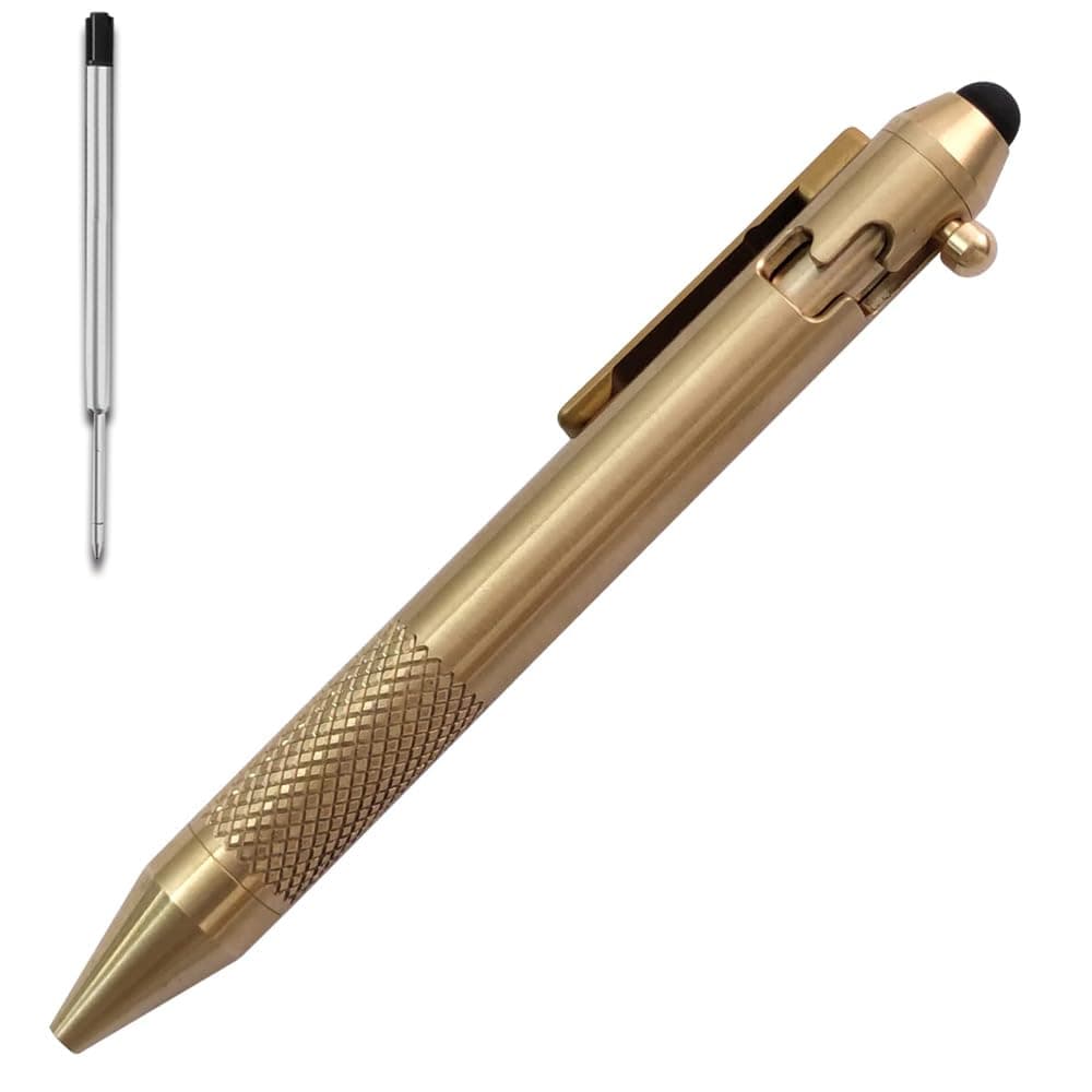 Cool Hand 4.9'' Brass Bolt Action Pen with Retractable Stylus Tip for Any Tou...