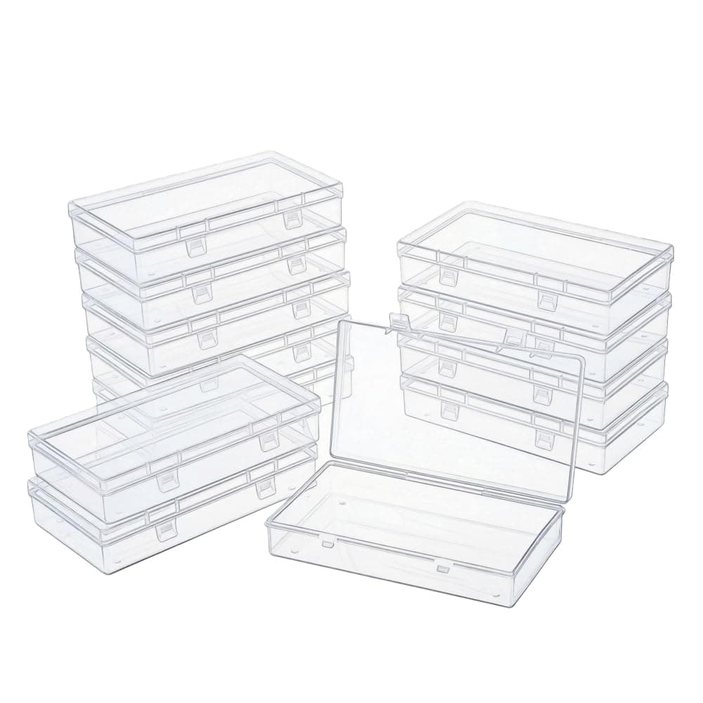 LJY 12 Pieces Rectangular Empty Mini Clear Plastic Organizer Storage Box Containers with Hinged Lids (6.1 x 3.3 x 1.2 inch, Transparent)