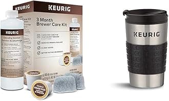 3-Month Brewer Maintenance Kit, 7 Count & Travel Mug Fits K-Cup Pod Coffee Maker, 1 Count (Pack of 1), Stainless Steel
