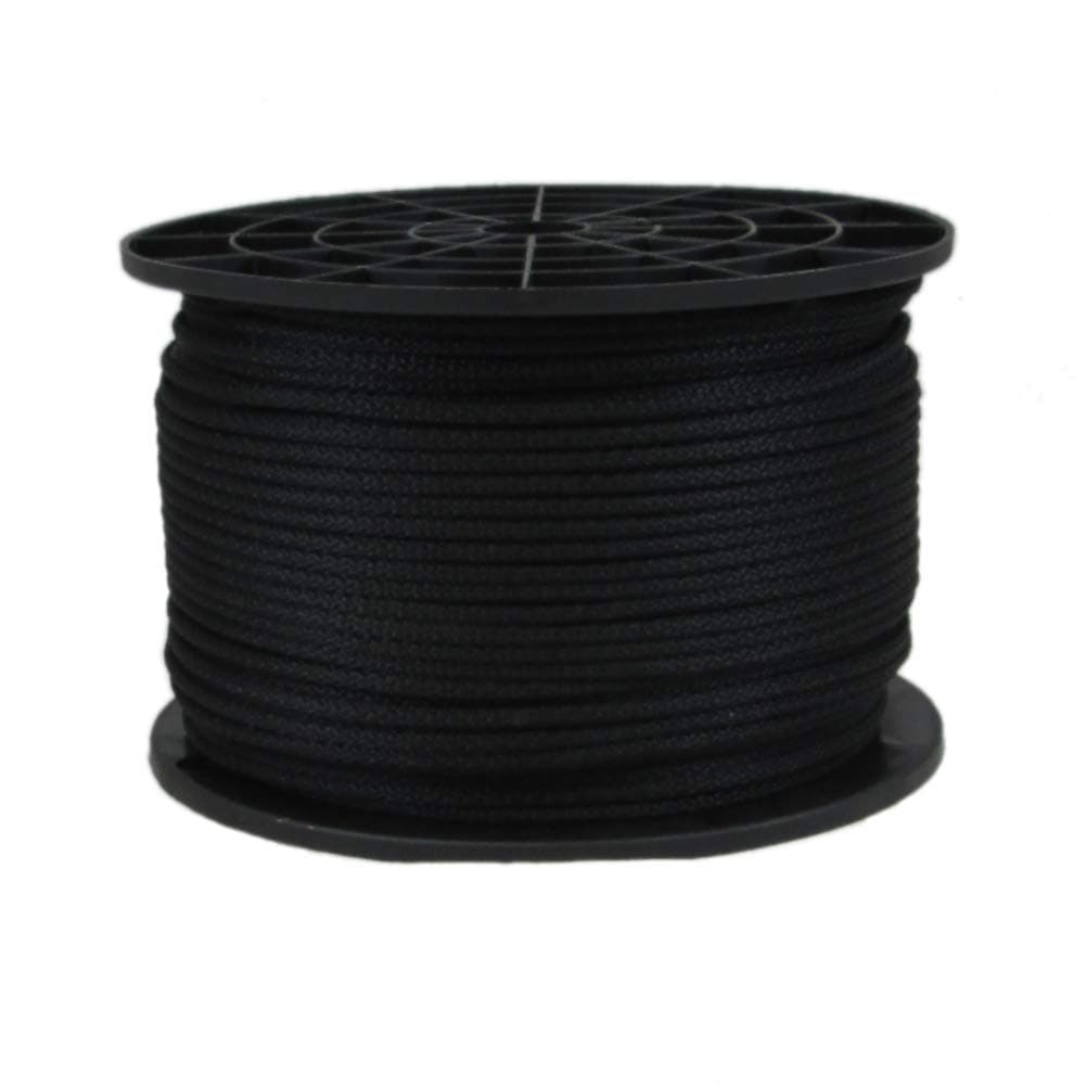 QNR 1/8" Black Polyester Cord, Solid Braid Dacron Utility Rope, 500 ft Spool, Low Stretch UV Resistant Industrial Cord