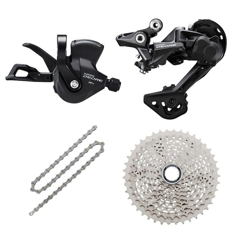10 Speed MTB 4pc groupset Compatible with Shimano Deore M4100: Right Shift Lever,Long cage Rear Derailleur, 11-42T Cassette or Sunrace 11-46T Cassette, KMC X10 Chain