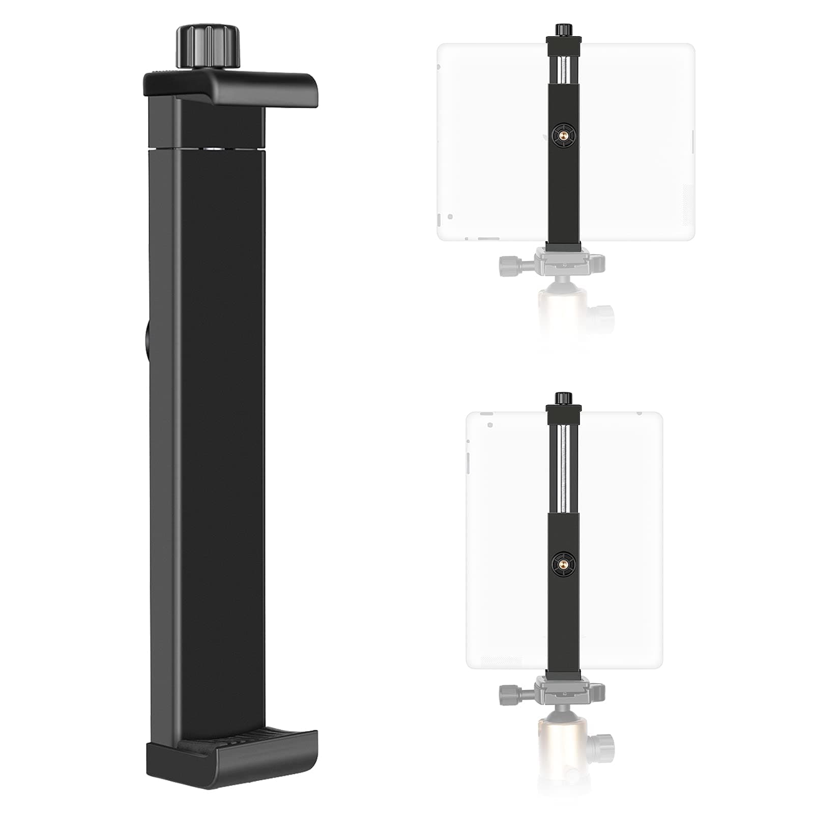 iPad Tablet Tripod Mount Adapter Holder 16-23.5 Centimeters Adjustable Clamp for Mini 2/3/4 Air/Air2 iPad Pro Microsoft Surface Samsung Tab 7.0 Series