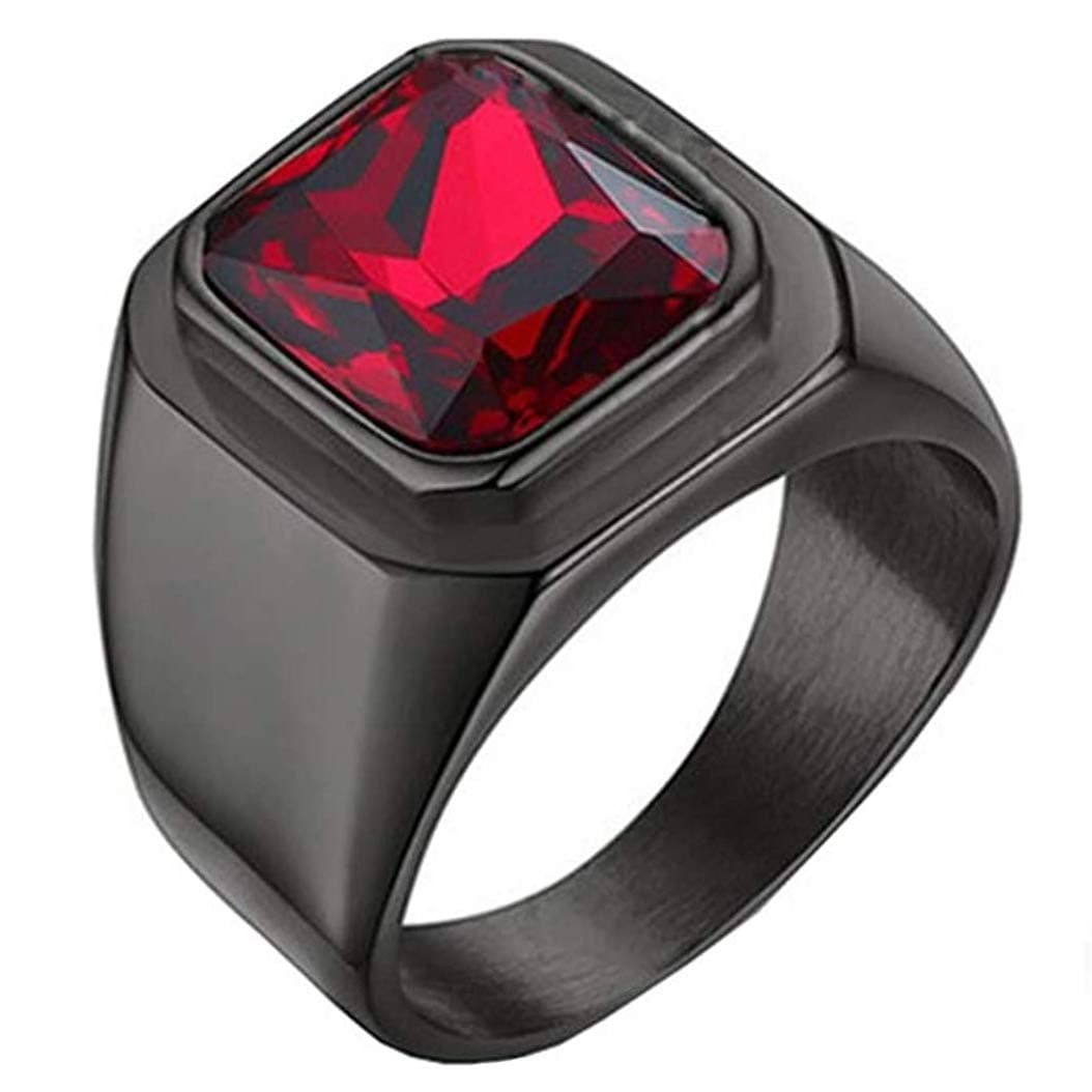Men's Stainless Steel Square Gemstone Ring Statement Wedding Band Ruby Stone Black Red Size 11