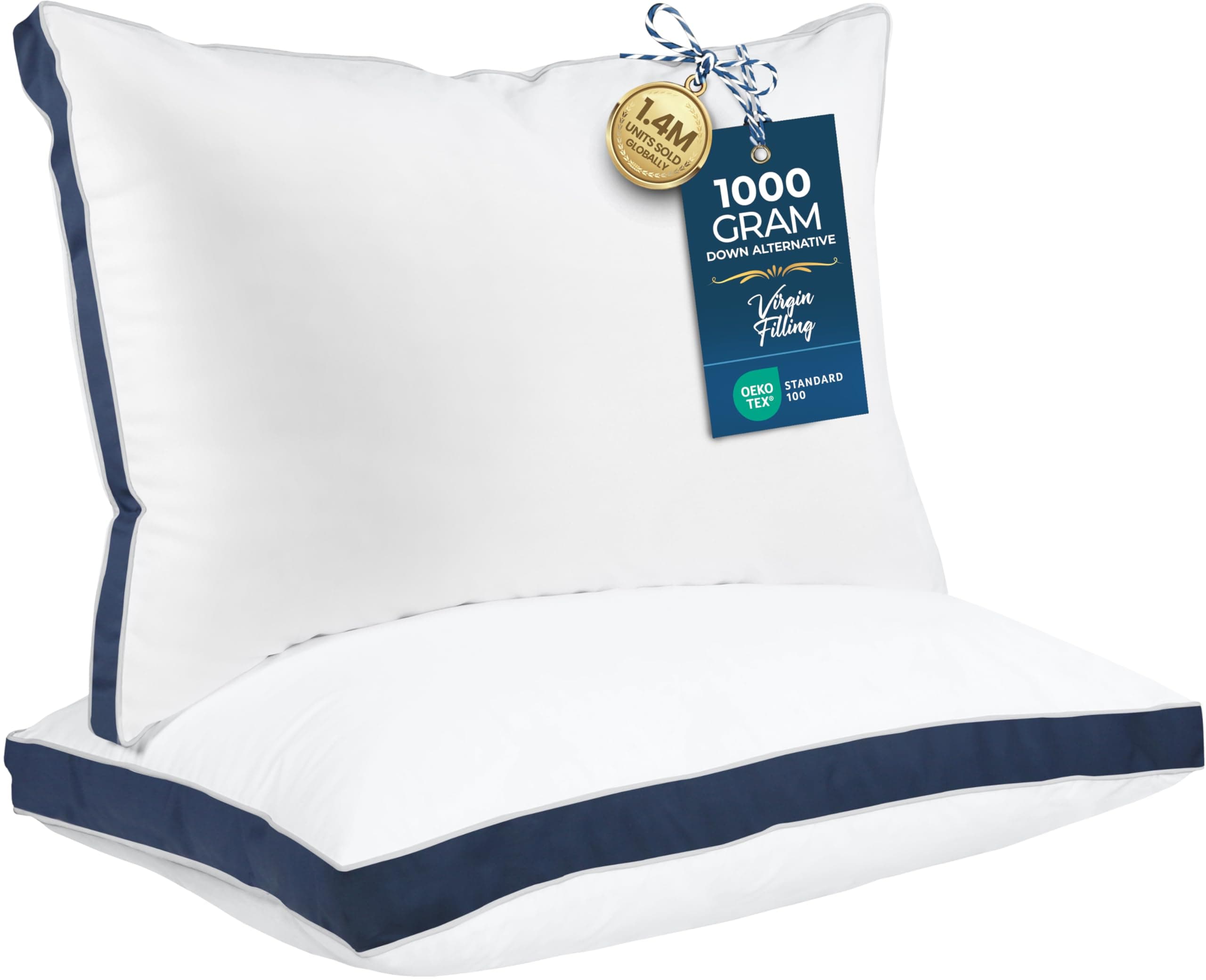 Utopia Bedding Bed Pillows for Sleeping Queen Size (Navy), Set of 2, Cooling Hotel Quality, Gusseted Pillow for Back, Stomach or Side Sleepers