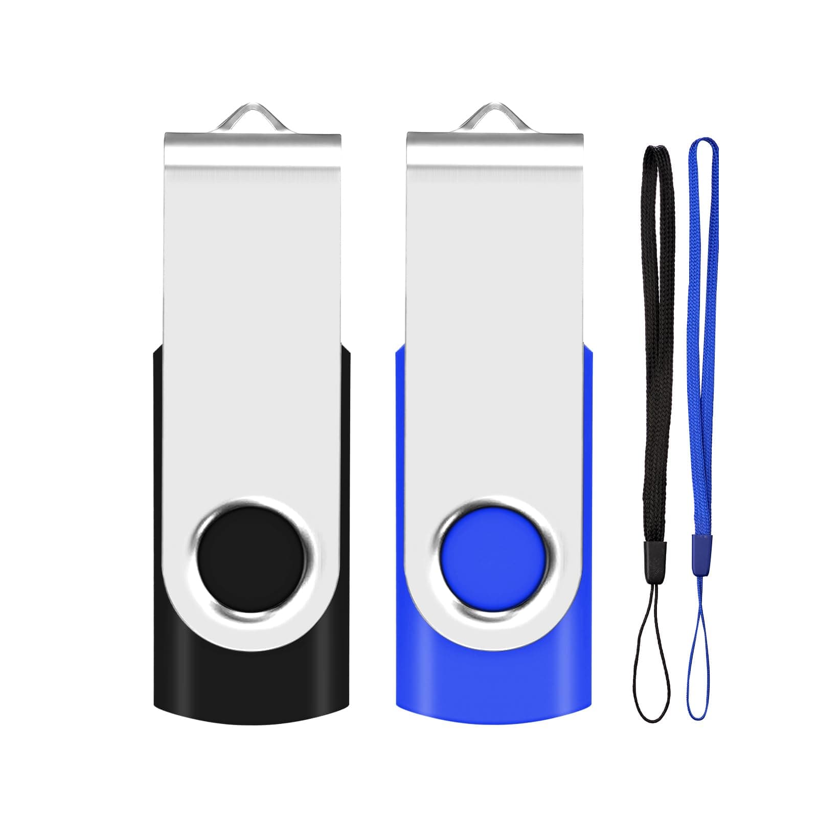 EASTBULL 2GB USB Flash Drive 2-Pack USB 2.0 Drive Swivel USB Stick Memory Stick Metal Pen Drive (Black & Blue)