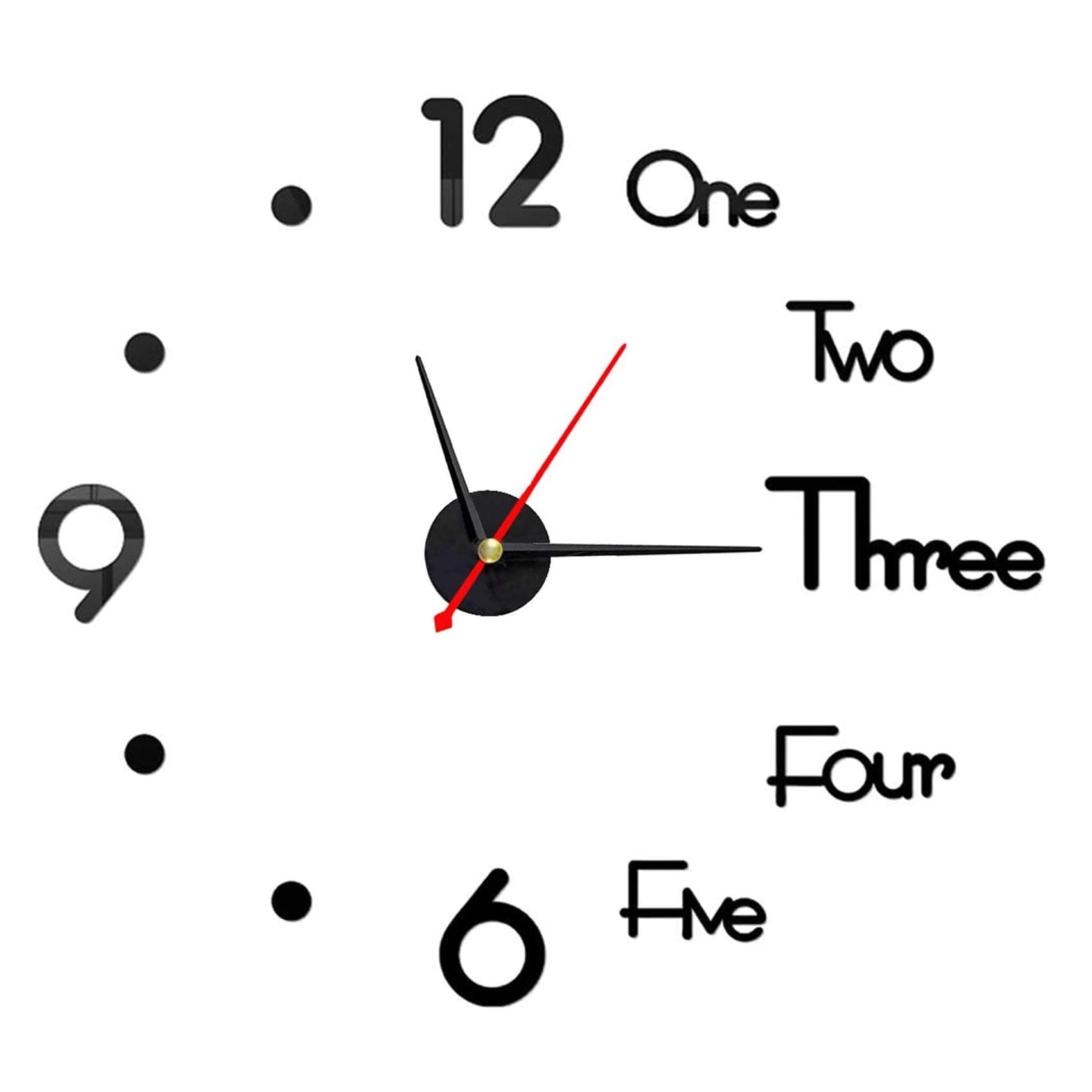 10-20 Inch DIY Wall Clock 3D Frameless Silent Non Ticking, Black Round Battery Operated Modern Wall Clocks for Living Room Bedroom Office Home and Kitchen