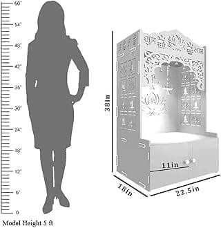 Lotus Tranquility White Finish Wooden Temple for Home with Inbuilt Focus Light