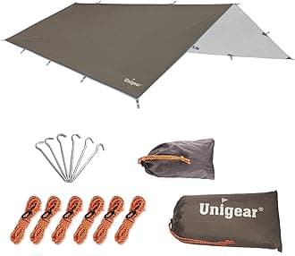 Unigear Hammock Rain Fly, 16.4/14.4/13/10ft Camping Tarp, UV Protection & Waterproof & Lightweight for Camping, Backpacking and Outdoor Adventure (Brown,10 * 13ft)