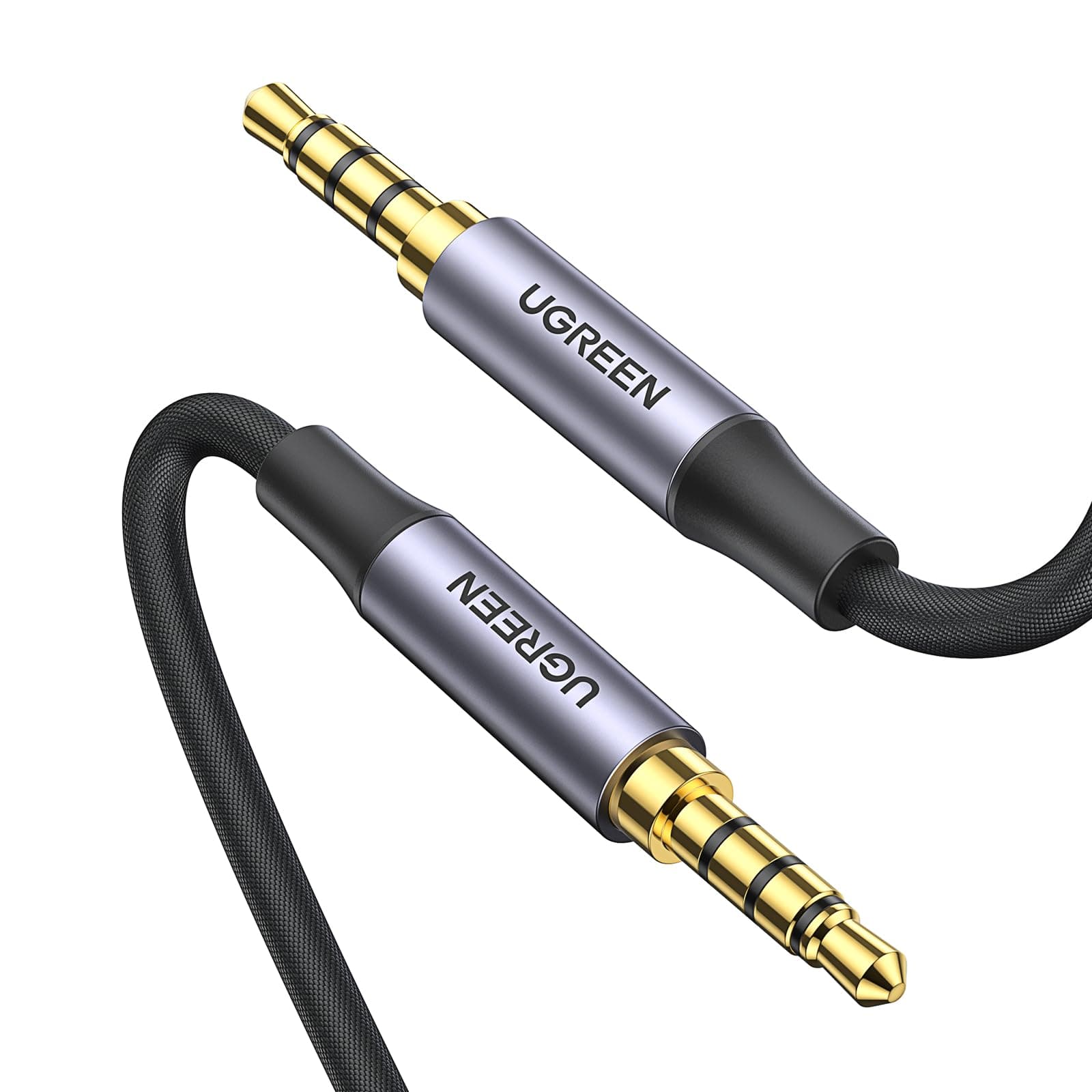 UGREEN 3.5mm Audio Cable, 4-Pole, Mini Plug, TRRS Headphone Cable, AUX Male to Male Stereo Mini Plug, High Durability Nylon Braid, Hi-Fi Sound Quality, 24K Gold Plated Plug, Omnidirectional