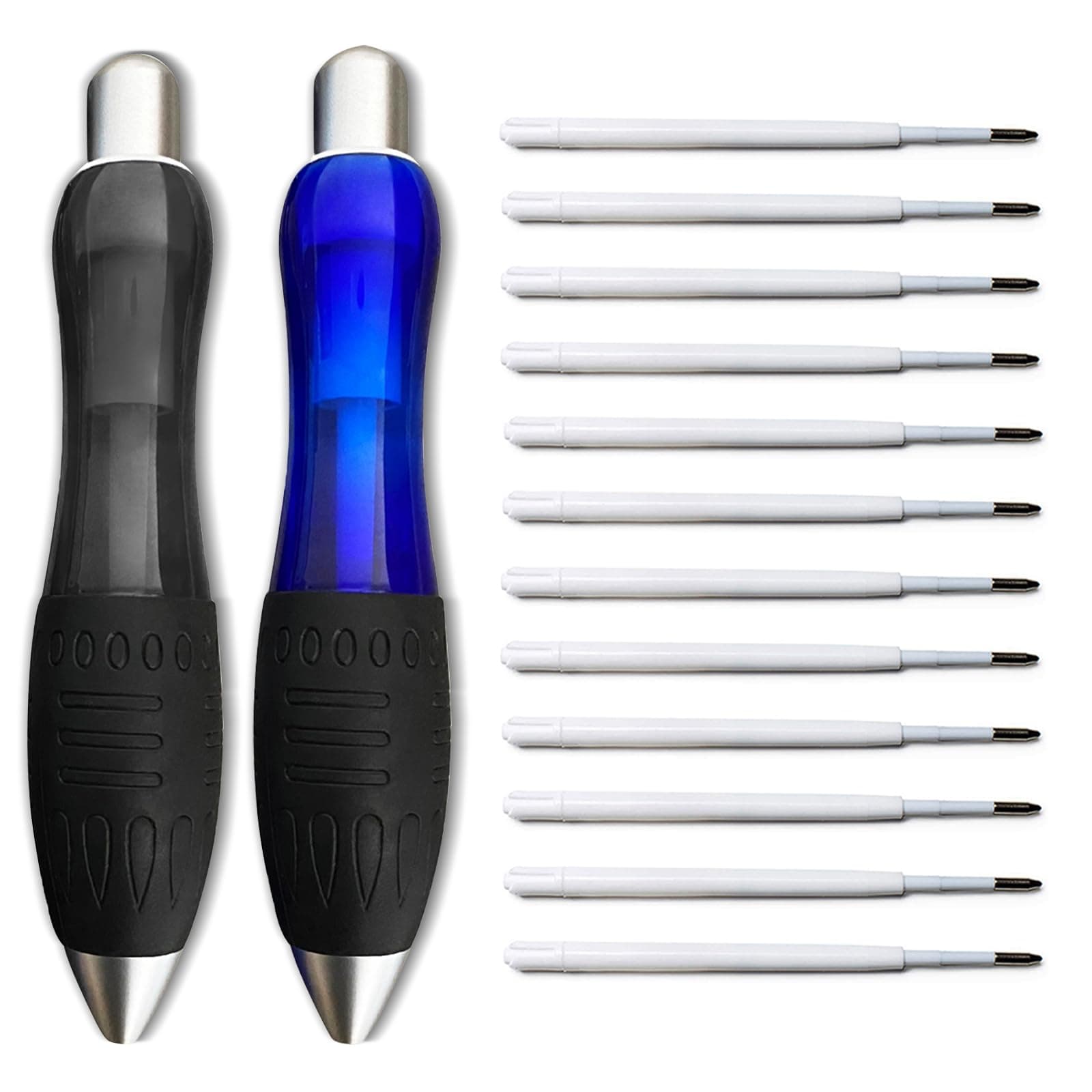 14 Pack Big Fat Pens Help Writing - 2 Pens + 6 Black Refills + 6 Blue Refills for Tremors, Arthritis, Parkinson's, Handicap, Carpal Tunnel