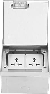 Floor Box Kit, 13A AC250V 2 Universal Outlets Stainless Steel Recessed Floor Outlet Floor Receptacles, Floor Outlet Box with Junction Box and Box Cover for Home, Offices, Hotels