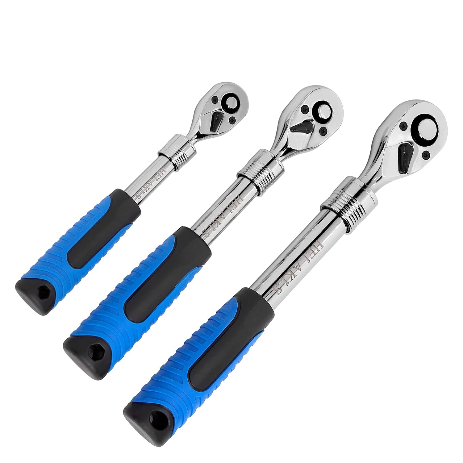 3-Piece 1/4" 3/8" 1/2-Inch Drive Socket Ratchet Set Extendable Handle Wrench Quick-Release Reversible Gear Torque Spanner Mechanical Tools