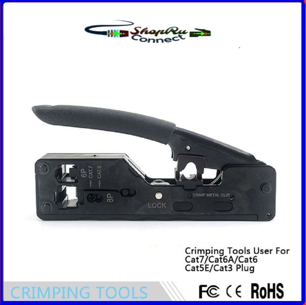 Black Handle Cat7/10Gig Heavy Duty Modular Plug Crimp Tool Ethernet Crimpers for RJ45 Connector, RJ12/RJ11 Connectors with Cat6e, Cat6a, Cat7, or Over-Sized Cat5e/6. HD Crimping Tool - ShopRu Connect