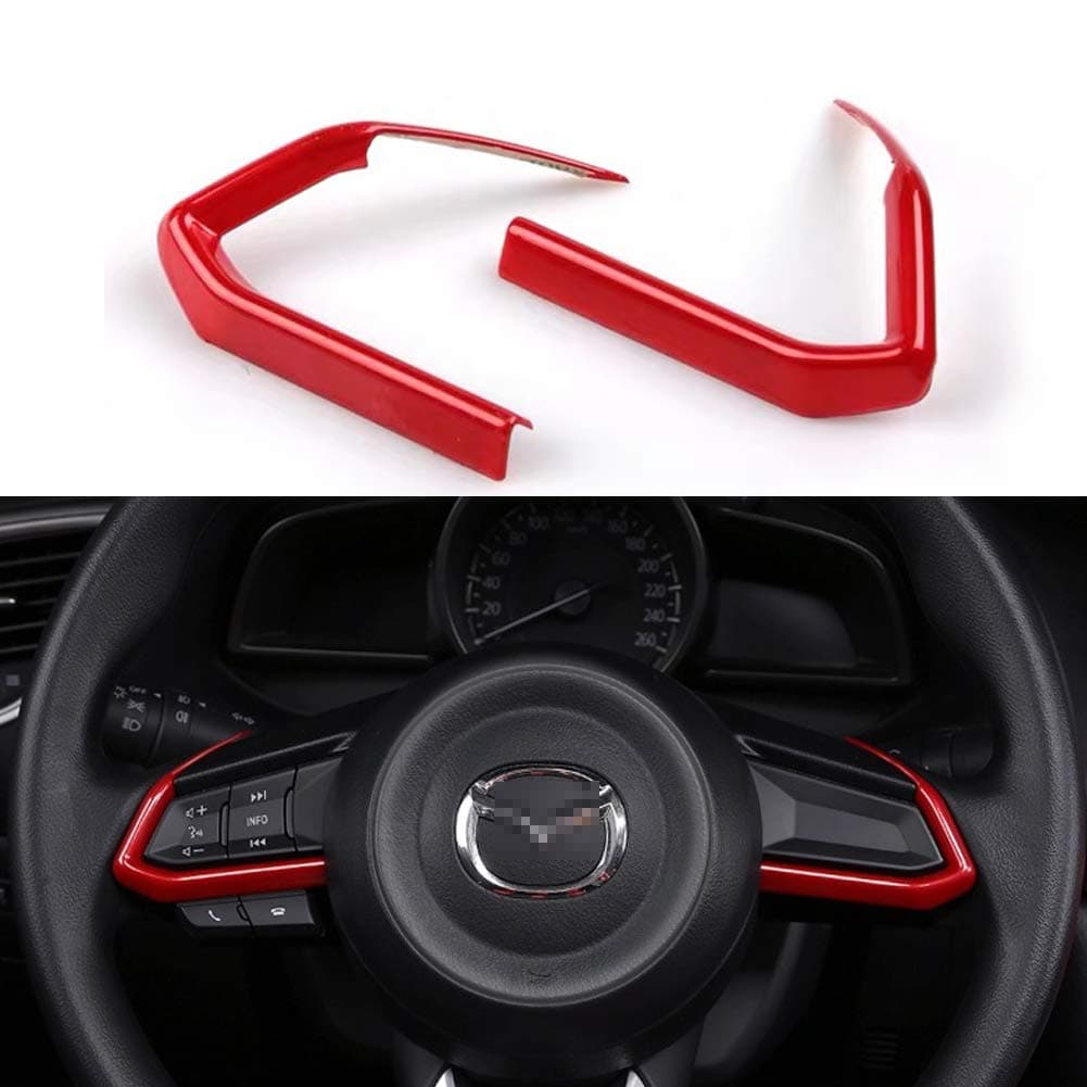 Duoles 2 PCS Red ABS Car Styling Auto Accessories Interior Decoration Steering Wheel Buttons Sequins Cover Trim for Mazda 3 6 CX-4 CX-5 CX-9 MX-5