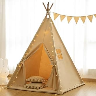 Kids Play Tent with Mat Indoor Play Teepee for Children Boys Portable Play House (Apricot+mat)