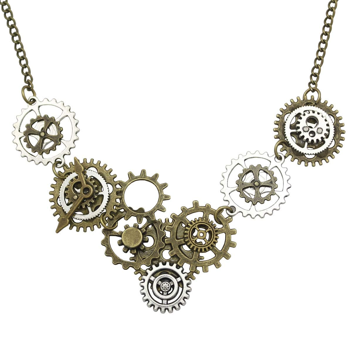 Style A Watch Clock Clockwork Hand Gear Cog Steampunk Necklace Vintage Golden Color and Silver