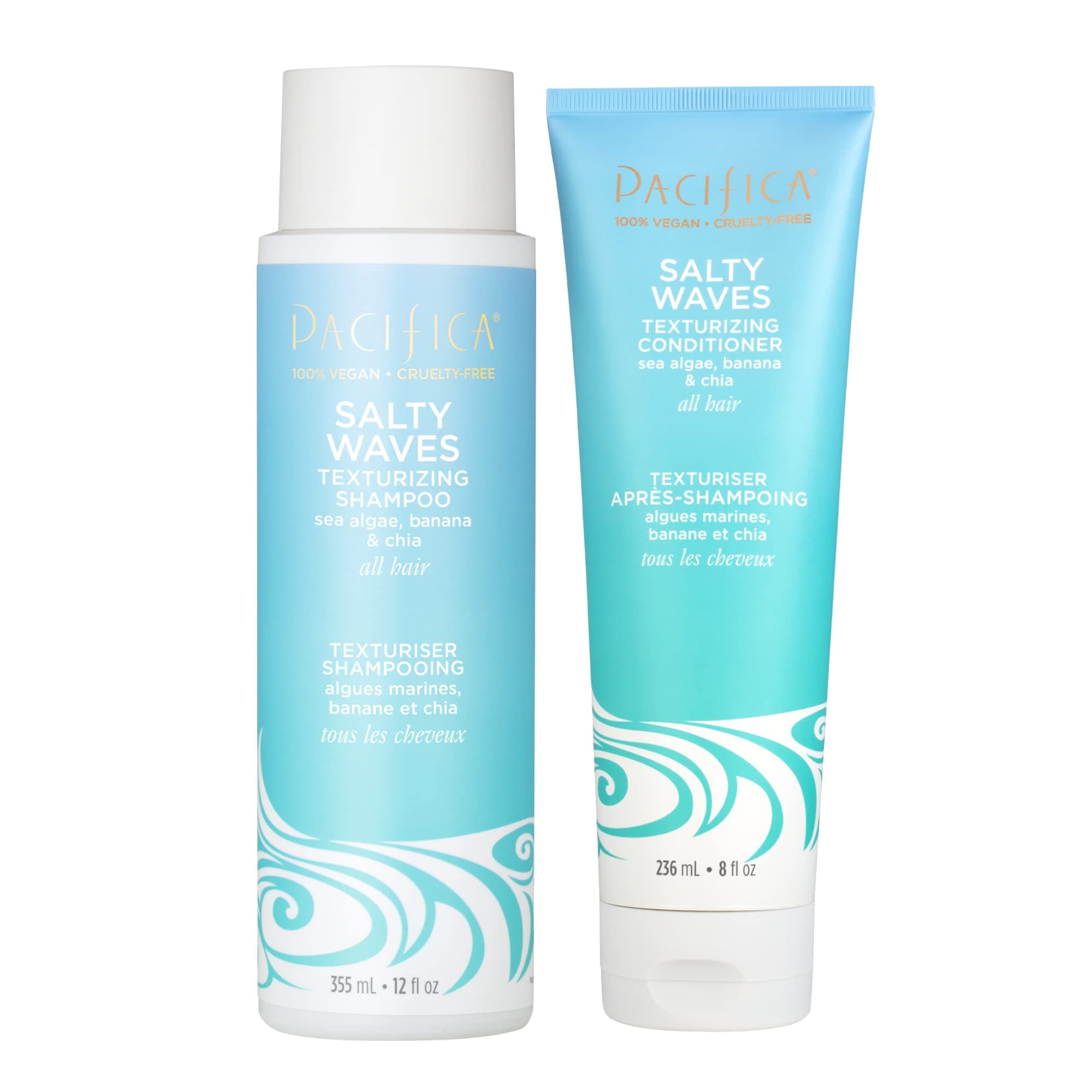 Pacifica Beauty Salty Waves Texturizing Shampoo + Salty Waves Texturizing Conditioner | For All Hair Types | Perfect and Effortless Beach Hair | 100% Vegan & Cruelty Free | Sulfate + Paraben Free
