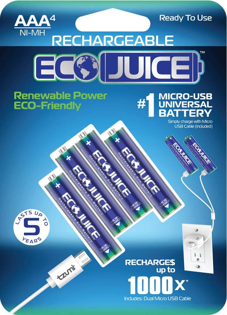 AAA Rechargeable Batteries Micro USB Ni-MH Universal Eco-Friendly 1000X Rechargeable Micro-USB Rechargeable Battery 4 Pieces Pre-Charged