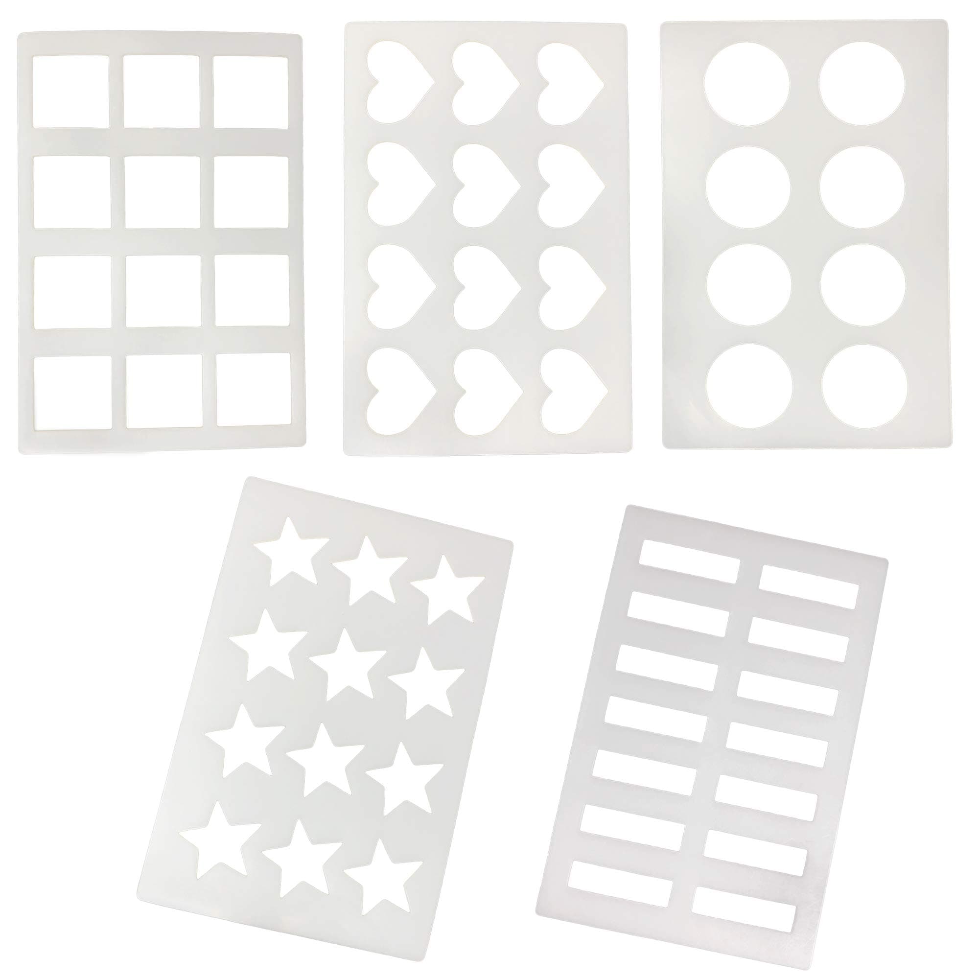 5 Assorted Chocolate Chablon Cookie Caramel Truffles Stencil Mold with Different Designs for Cake Decoration, Candy Making, Baking Craft - Star, Square, Rectangle, Circle, and Heart Shape