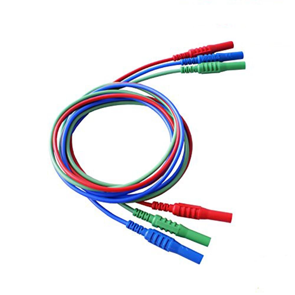 3 Wire Highly Flexible Silicone Test Leads Set for Fluke, Kewtech, Megger, Di-Log, Martindale, Multifunction Testers Red/Blue/Green LDM201 - Made in The UK