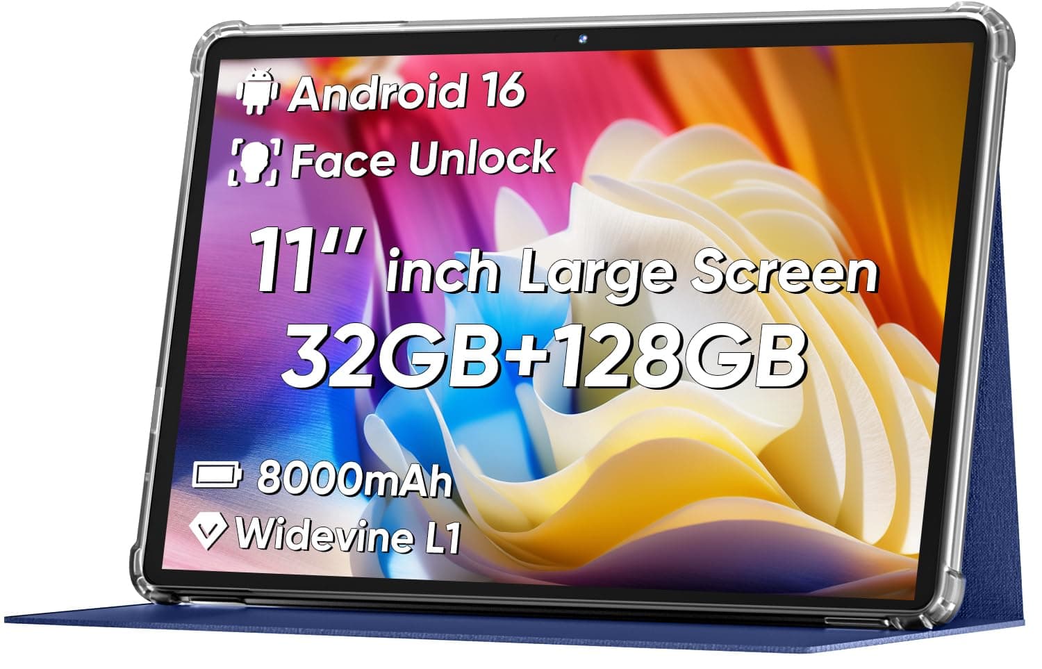 2025 Upgraded Android 14 Tablet, 11inch Tablet PC,Support Face Unlock, Octa-core CPU,12GB+128GB+1TB Expand, 8000mAh Big Battery, 18W Fast Charging, WiFi6, BT5.0,Touchscreen Display Tableta with Case